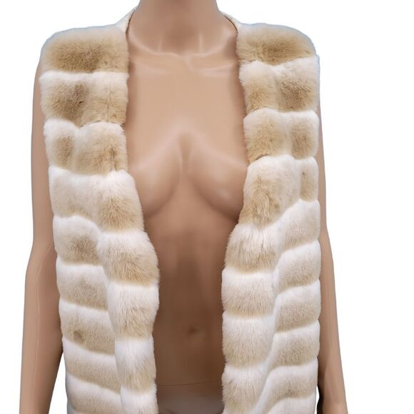 Calvin Klein Women's Cream Tan Faux Fur Longline Duster Vest Women's Large - Picture 7 of 13